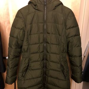 Army green North Face down jacket